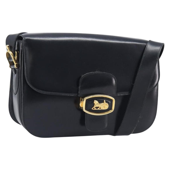 CELINE Horse Carriage Shoulder Bag Leather Black Gold Auth mr3232