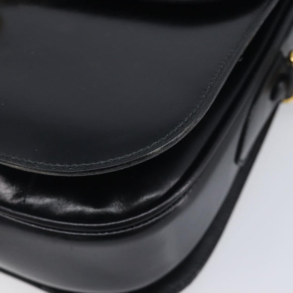 CELINE Horse Carriage Shoulder Bag Leather Black Gold Auth mr3232
