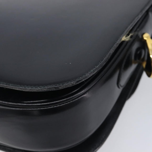 CELINE Horse Carriage Shoulder Bag Leather Black Gold Auth mr3232