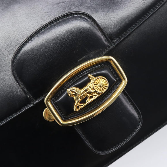 CELINE Horse Carriage Shoulder Bag Leather Black Gold Auth mr3232