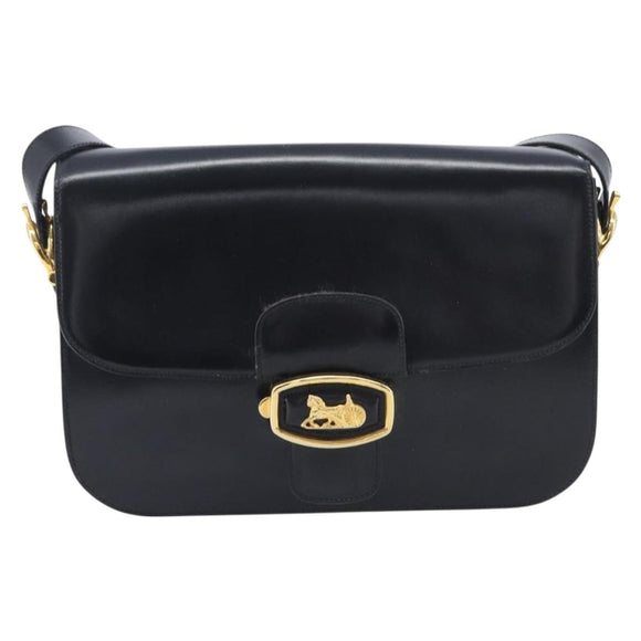 CELINE Horse Carriage Shoulder Bag Leather Black Gold Auth mr3232