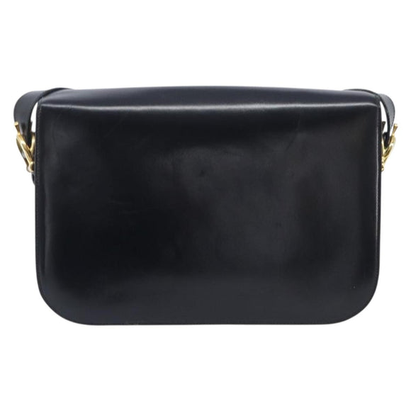 CELINE Horse Carriage Shoulder Bag Leather Black Gold Auth mr3232