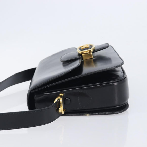 CELINE Horse Carriage Shoulder Bag Leather Black Gold Auth mr3232