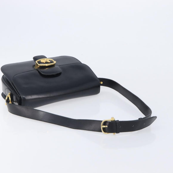 CELINE Horse Carriage Shoulder Bag Leather Black Gold Auth mr3232