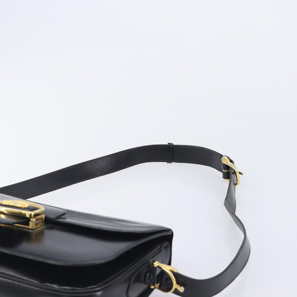 CELINE Horse Carriage Shoulder Bag Leather Black Gold Auth mr3232