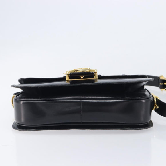 CELINE Horse Carriage Shoulder Bag Leather Black Gold Auth mr3232