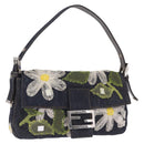 FENDI Mamma Baguette Shoulder Bag Denim Blue Silver Auth mr3235V-1