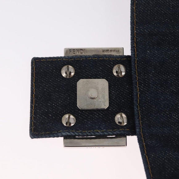 FENDI Mamma Baguette Shoulder Bag Denim Blue Silver Auth mr3235V