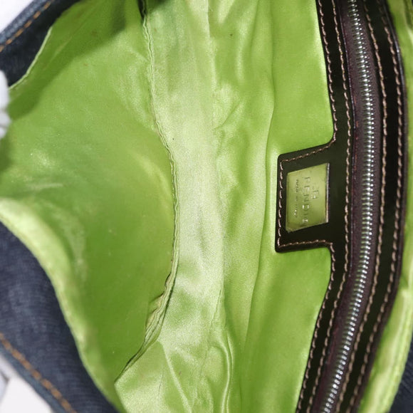 FENDI Mamma Baguette Shoulder Bag Denim Blue Silver Auth mr3235V