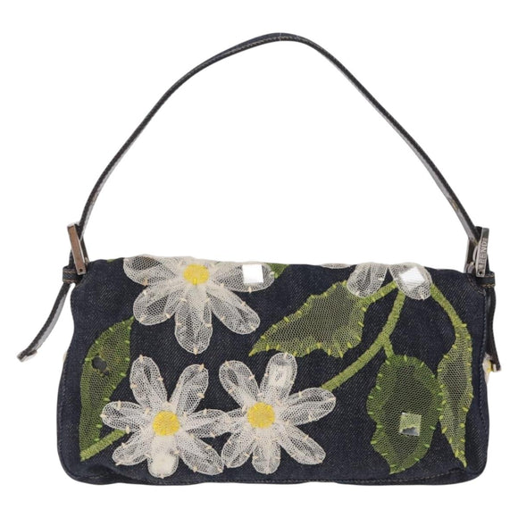 FENDI Mamma Baguette Shoulder Bag Denim Blue Silver Auth mr3235V