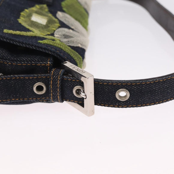 FENDI Mamma Baguette Shoulder Bag Denim Blue Silver Auth mr3235V
