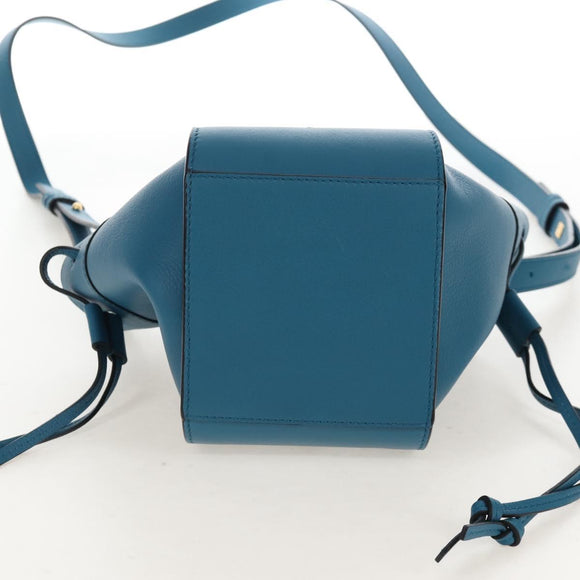 LOEWE Studio Ghibli Hammock Drawstring Bag Leather 2way Blue Gold Auth mr3237SM