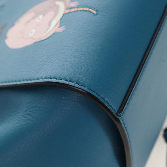 LOEWE Studio Ghibli Hammock Drawstring Bag Leather 2way Blue Gold Auth mr3237SM