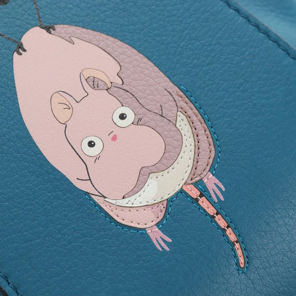 LOEWE Studio Ghibli Hammock Drawstring Bag Leather 2way Blue Gold Auth mr3237SM