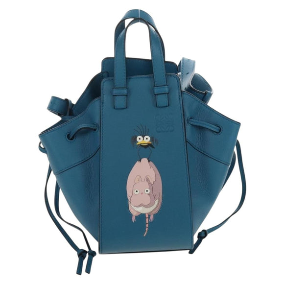 LOEWE Studio Ghibli Hammock Drawstring Bag Leather 2way Blue Gold Auth mr3237SM