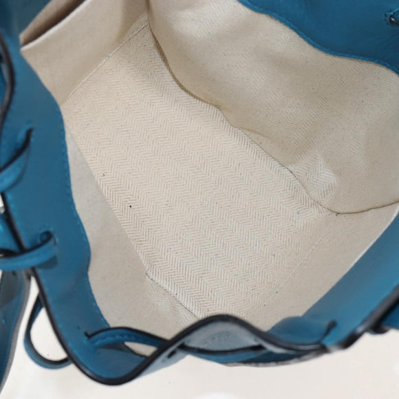 LOEWE Studio Ghibli Hammock Drawstring Bag Leather 2way Blue Gold Auth mr3237SM