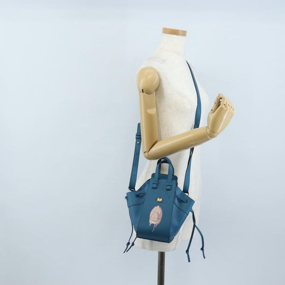 LOEWE Studio Ghibli Hammock Drawstring Bag Leather 2way Blue Gold Auth mr3237SM