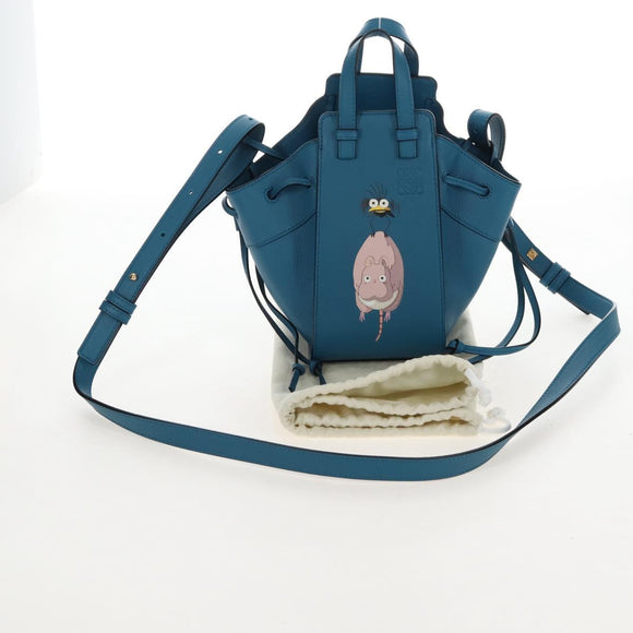 LOEWE Studio Ghibli Hammock Drawstring Bag Leather 2way Blue Gold Auth mr3237SM