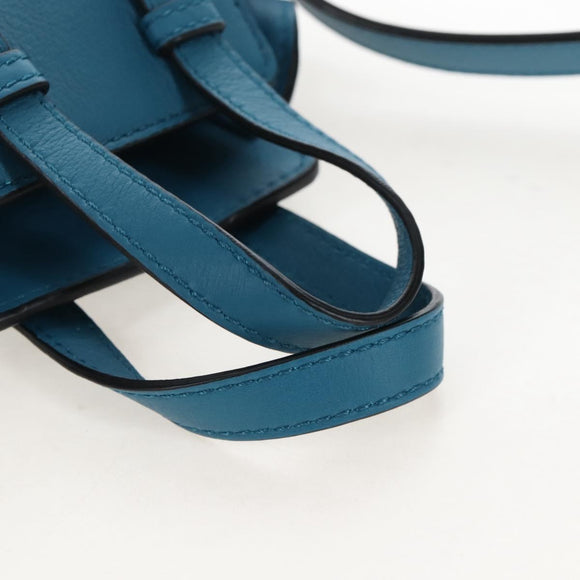LOEWE Studio Ghibli Hammock Drawstring Bag Leather 2way Blue Gold Auth mr3237SM