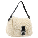FENDI Mamma Baguette Shoulder Bag Wool Beige Silver Auth mr3241V-1