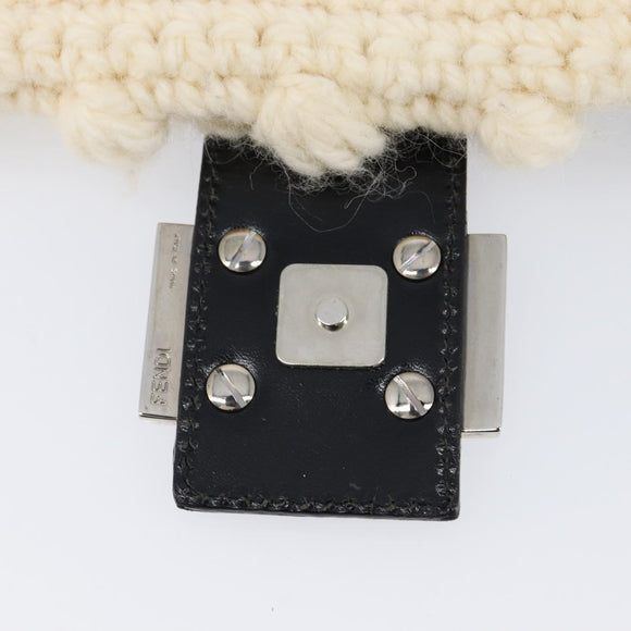 FENDI Mamma Baguette Shoulder Bag Wool Beige Silver Auth mr3241V