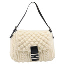 FENDI Mamma Baguette Shoulder Bag Wool Beige Silver Auth mr3241V-2