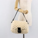 FENDI Mamma Baguette Shoulder Bag Wool Beige Silver Auth mr3241V-25