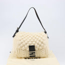 FENDI Mamma Baguette Shoulder Bag Wool Beige Silver Auth mr3241V-26