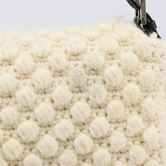 FENDI Mamma Baguette Shoulder Bag Wool Beige Silver Auth mr3241V