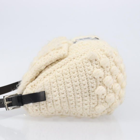 FENDI Mamma Baguette Shoulder Bag Wool Beige Silver Auth mr3241V