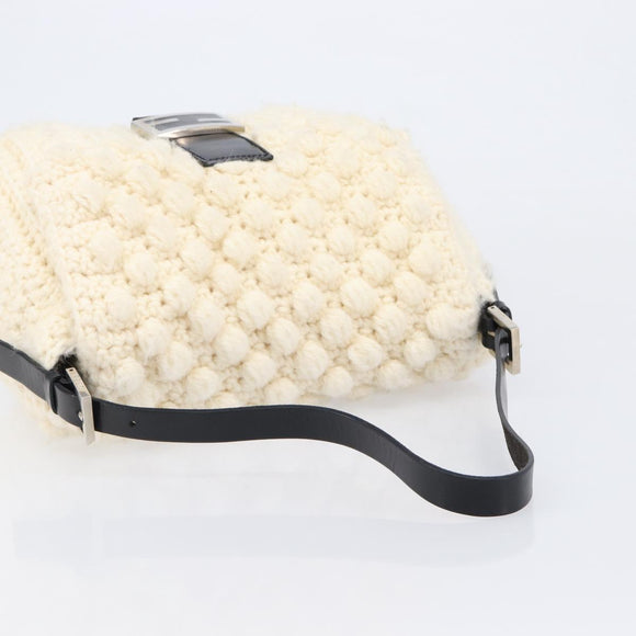 FENDI Mamma Baguette Shoulder Bag Wool Beige Silver Auth mr3241V