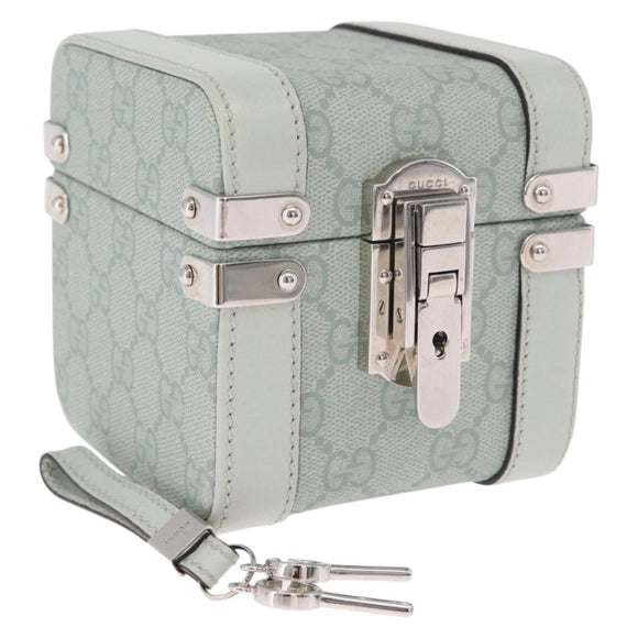 GUCCI GG Supreme Small Beauty Case PVC Light Blue Silver Auth mr3255V