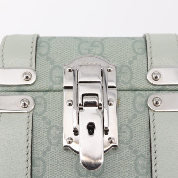 GUCCI GG Supreme Small Beauty Case PVC Light Blue Silver Auth mr3255V