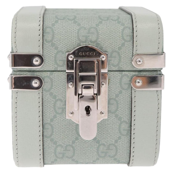 GUCCI GG Supreme Small Beauty Case PVC Light Blue Silver Auth mr3255V