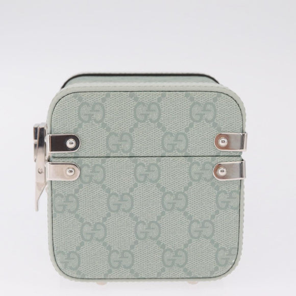 GUCCI GG Supreme Small Beauty Case PVC Light Blue Silver Auth mr3255V