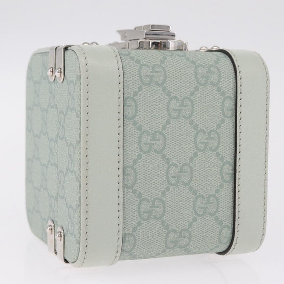 GUCCI GG Supreme Small Beauty Case PVC Light Blue Silver Auth mr3255V