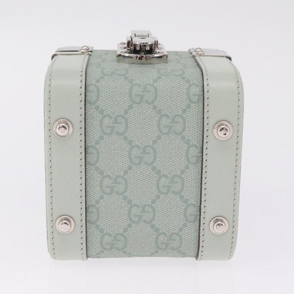 GUCCI GG Supreme Small Beauty Case PVC Light Blue Silver Auth mr3255V