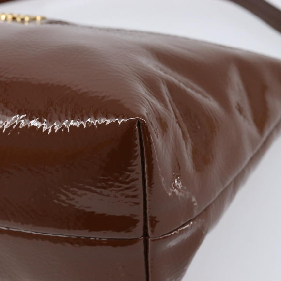 Miu Miu Shoulder Bag Patent Leather Brown Gold Auth mr3256V
