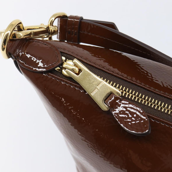 Miu Miu Shoulder Bag Patent Leather Brown Gold Auth mr3256V