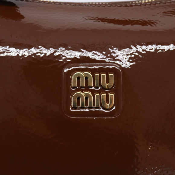 Miu Miu Shoulder Bag Patent Leather Brown Gold Auth mr3256V