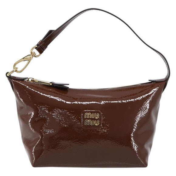 Miu Miu Shoulder Bag Patent Leather Brown Gold Auth mr3256V
