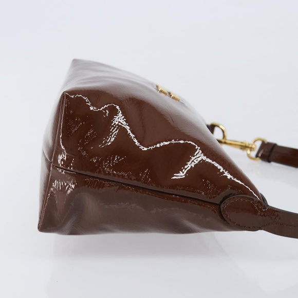 Miu Miu Shoulder Bag Patent Leather Brown Gold Auth mr3256V