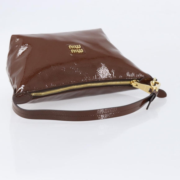 Miu Miu Shoulder Bag Patent Leather Brown Gold Auth mr3256V