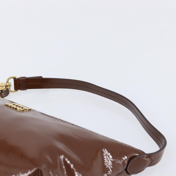 Miu Miu Shoulder Bag Patent Leather Brown Gold Auth mr3256V