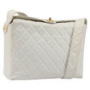 CHANEL Matelasse Chain Shoulder Bag Lamb Skin White Gold CC Auth mr3257-1