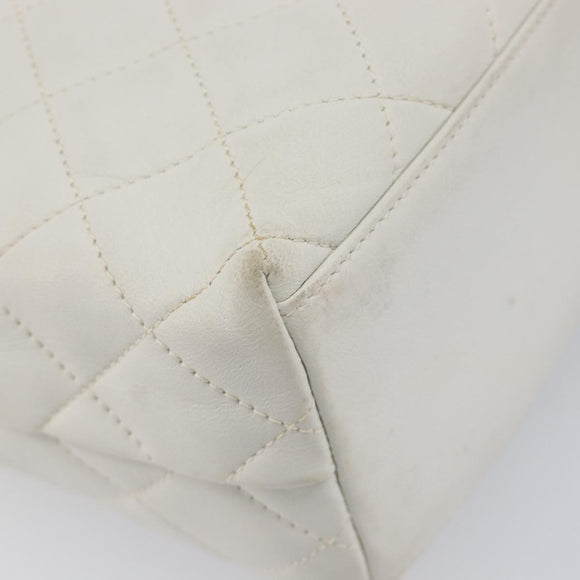 CHANEL Matelasse Chain Shoulder Bag Lamb Skin White Gold CC Auth mr3257