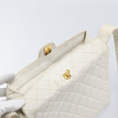 CHANEL Matelasse Chain Shoulder Bag Lamb Skin White Gold CC Auth mr3257-17