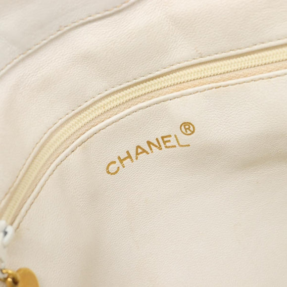CHANEL Matelasse Chain Shoulder Bag Lamb Skin White Gold CC Auth mr3257