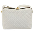 CHANEL Matelasse Chain Shoulder Bag Lamb Skin White Gold CC Auth mr3257-2