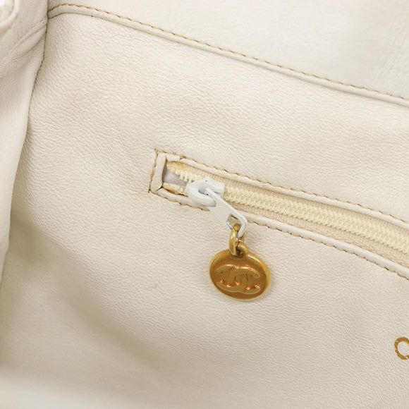 CHANEL Matelasse Chain Shoulder Bag Lamb Skin White Gold CC Auth mr3257